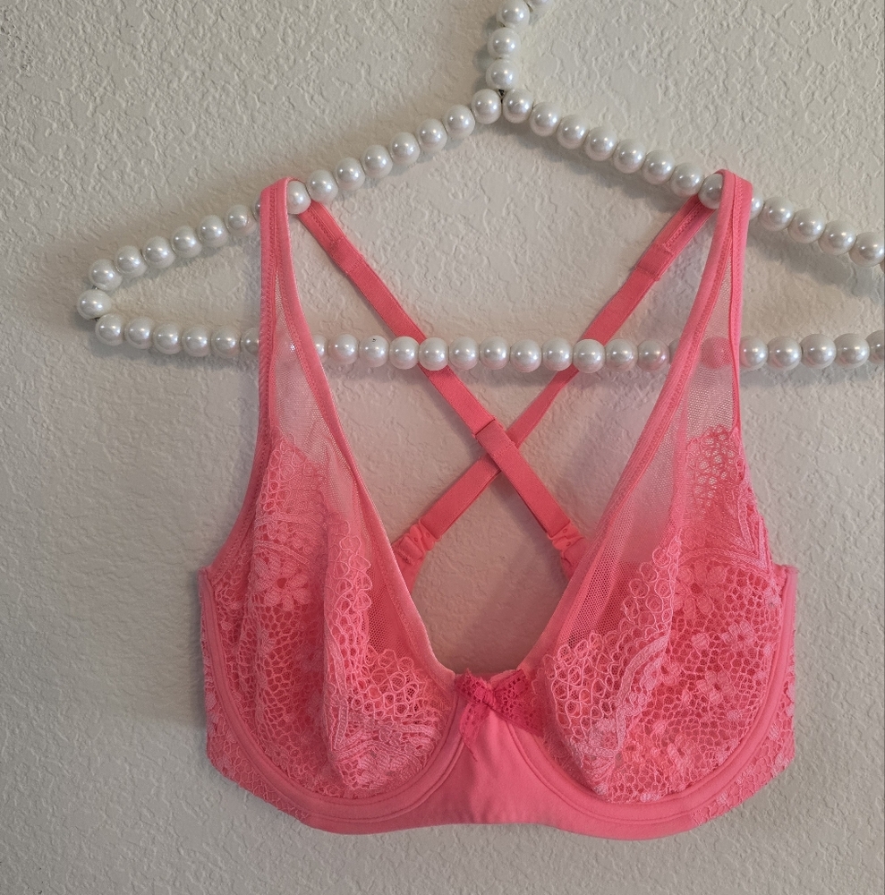 Victoria's Secret Hot Pink Strappy Lace Bra